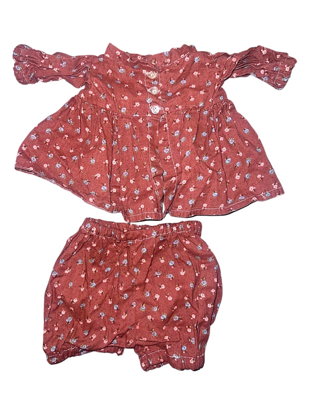 Vintage Pink Mauve Floral Peasant Blouse & Bloomer 2pc Matching Set Retired AG